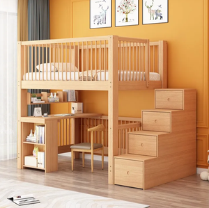 <span class=keywords><strong>Lit</strong></span> superposé en bois massif durable avec tables supérieure et inférieure de la même largeur et <span class=keywords><strong>hauteur</strong></span>, table d'apprentissage intégrée, mobilier de chambre confortable - Product Image 5