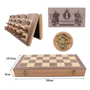 Dropping Set papan permainan Kombo 2 dalam 1, Set catur dan catur kayu magnetik 15 "dengan 32 buah buah buah catur kayu