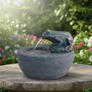 <span class=keywords><strong>Fontaine</strong></span> en résine Art Déco avec jet d'eau en forme de grenouille, alimentée à l'énergie solaire, design de nature morte mobile pour usage extérieur - Product Image 1