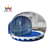 Dôme gonflable bleu avec tapis de trampoline, maison de jeu transparente commerciale pour location de fête et loisirs en plein air