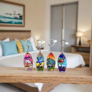 New Arrival Coastal Style Wooden Keychains Unique Handicraft with Distinctive Still Life Pattern Elegant Knick-Knacks - Product Image 1