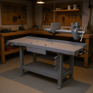 Établi en bois gris de 55 pouces avec étau en fonte robuste pour garage, atelier et usage domestique - Product Image 2