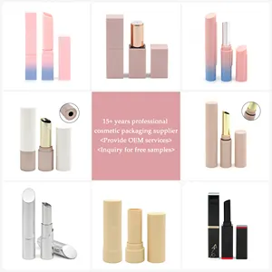 Luxury Cosmetic Packaging New Matte Silver Empty Oblique Lipstick Tube Round Lip Balm Container