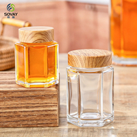 Stoples Kaca Bentuk Heksagonal dengan Tutup Rose Gold, Wadah Kaca Transparan, Berbagai Kapasitas untuk Penyimpanan Madu, Selai, dan Selai Kental