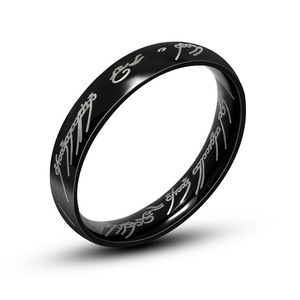 Gold Plated Black Titanium Steel <b>Rings</b> With Sanskrit Script Unisex Couple Jewelry Gift SA537 538 - Product Image 2
