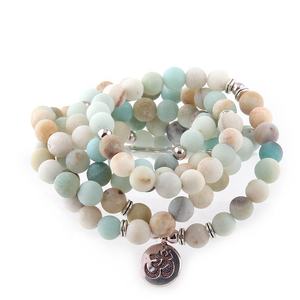 <span class=keywords><strong>Bracelet</strong></span> en pierre naturelle pour femmes, bouddha, <span class=keywords><strong>lotus</strong></span>, croix, cœur, OM, hommes, <span class=keywords><strong>bracelet</strong></span> en Amazonite mate, Yoga, collier Mala, 8mm, 108 - Product Image 3