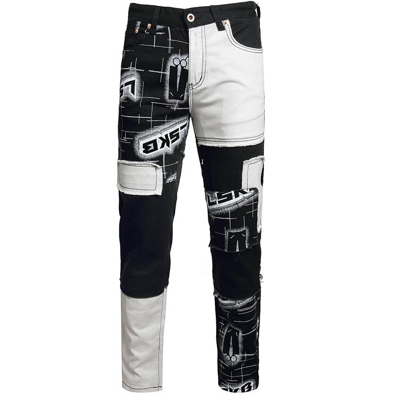 Fashion Two Tone Jeans Black And White CROQUIS Two-tone Baggy