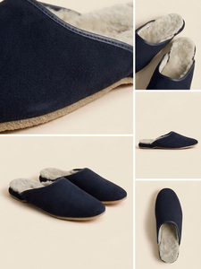 Mules d'intérieur <span class=keywords><strong>de</strong></span> luxe pour hommes en cuir suédé <span class=keywords><strong>de</strong></span> vache, doublées <span class=keywords><strong>de</strong></span> fourrure <span class=keywords><strong>de</strong></span> <span class=keywords><strong>mouton</strong></span>, chaudes, pour l'hiver - Product Image 6