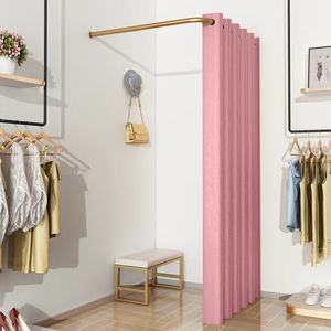 Probador de Ropa Portátil de Metal para Boutique de Ropa K, Vestidor de Lujo Móvil Dorado con Cortina - Product Image 2