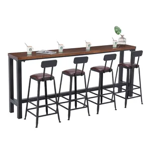 新设计吧台家用简约现代木吧桌椅高脚长窄吧台