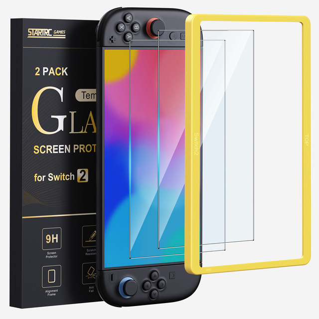In-Stock for Nintendo Switch 2 Tempered Glass Screen Protector 2 Pieces + Auxiliary Positioning Frame Set Game Accessories