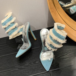 Sandalias de tacón de aguja con plataforma y correa única de mezclilla para mujer, estilo sexy con cordones cruzados, tendencia de moda para verano y otoño, venta al por mayor - Product Image 6