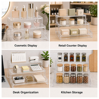 Présentoir en acrylique transparent multi-niveaux à marches, gain de place, pour salle de bain et présentation de produits en magasin de cosmétiques