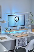 Support de moniteur en bambou avec étagère de bureau avec lumières RVB avec supports de pieds en acrylique pour bureau