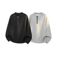 Camiseta de manga larga de punto gofrado con media cremallera y remaches metálicos para hombre, estilo minimalista urbano, personalizada para fabricantes de ropa