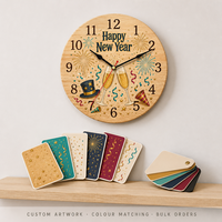Jam Dinding Kayu Bulat 25x25cm Motif Liburan Diameter 10 Inci Jam Gantung Dekorasi Rumah Hadiah Logo Kustom Pemasok Grosir