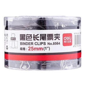 Clips para carpetas Deli, 25 mm, metal negro, suministros de oficina, 48 unidades - Product Image 1