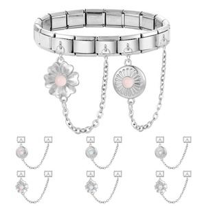 Pulsera de dijes italianos de moda DIY, doble módulo con colgante de cadena, pulsera de dijes italianos de acero inoxidable - Product Image 1