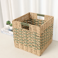 Panier de rangement carré pliable en corde de papier écologique avec design multifonctionnel pour jouets, livres, vêtements et articles divers