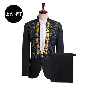 Abito da uomo coro di scena giacca ricamata con cristalli scintillanti rossi abito da <span class=keywords><strong>sposa</strong></span> sposo abito <span class=keywords><strong>bianco</strong></span> cantante ospite 2 pezzi Set <span class=keywords><strong>Costume</strong></span> - Product Image 1