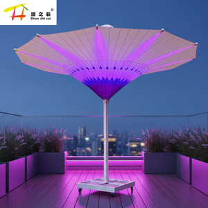 Parasol de luxe électrique LED grand format en forme de tulipe, rétractable, décoratif pour terrasse, avec impression de logo personnalisé, pliable, pare-soleil - Product Image 4