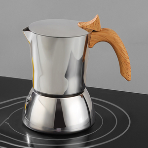 Pot Moka personnalisé de 4/<span class=keywords><strong>6</strong></span> <span class=keywords><strong>tasses</strong></span> en acier inoxydable cafetière espresso italienne moderne poignée isolée à double valve pour usage professionnel - Product Image 1