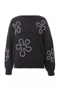 Vente en gros <span class=keywords><strong>Pull</strong></span> mode d'automne pour femmes <span class=keywords><strong>Pull</strong></span> à manches longues en tricot <span class=keywords><strong>noir</strong></span> à point de fleurs <span class=keywords><strong>Pull</strong></span> d'hiver de haute qualité pour femmes - Product Image 4