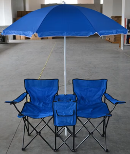 Silla de Camping Plegable Reclinable de Doble Asiento, Portátil, con Sombrilla Extraíble y Parasol Reforzado, Estructura de Acero Inoxidable, para Viajes - Product Image 1
