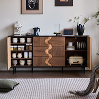Mid-Century Modern Massivholz-Sideboard Buffetschrank mit Wellenmuster-Türen für Esszimmer, Wohnzimmer-Aufbewahrung