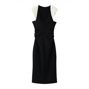 ZATRHMBM Vestido Midi de Mujer con Cuello en V, Cintura Imperio, Bloques de Color, Transpirable, con Hombreras y Empalmes, Colección Primavera/Verano 2026 Novedad - Product Image 3