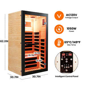 Sauna Rectangular de Madera Sólida de Pino Chileno con Panel Inteligente, 120V, Cabina de Sauna Infrarroja para 1 Persona, para Spa - Product Image 6