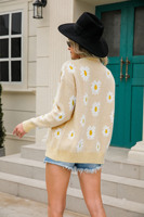 Veste pull tricotée imprimée, cardigan grande taille Little Daisy Pull européen et américain