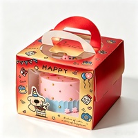 Boîte à pâtisserie en carton imprimé, boîte à gâteau d'anniversaire avec fenêtre transparente en PET, poignée portable, emballage cadeau pour les fêtes, emballage pour desserts
