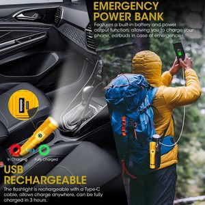 1 cái Dimmable vàng có thể sạc lại dẫn đèn pin lumen cao siêu sáng tầm xa 1500 mét Zoom khẩn cấp không thấm nước từ tính - Product Image 4