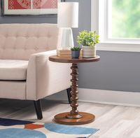 Table d'appoint latérale sur piédestal à broche tournée en bois ronde personnalisée