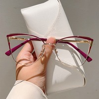 91258 Lunettes anti-lumière bleue œil de chat bicolores pour femme avec charnière à ressort et branches tendance