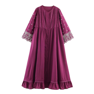 Robe longue <span class=keywords><strong>bohème</strong></span> brodée personnalisée 2026 - Coupe décontractée, manches courtes, boutonnée, style <span class=keywords><strong>bohème</strong></span>, OEM/ODM par une usine de vêtements chinoise - Product Image 1