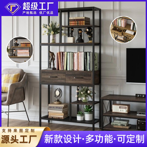 Industrial bookshelf with <b>drawers</b> and <b>6</b>-tier storage, suitable for office, bedroom, and living room use; customizable. - Product Image 5