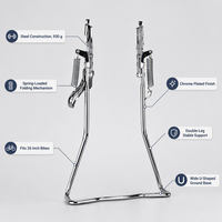 Béquille de vélo robuste à double bras en acier inoxydable 9,5 mm, chromée, à ressort, pour VTT et vélo de ville