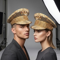 Chapeau de Capitaine Orné de Strass et de Paillettes, avec Rivets Carrés, Idéal pour les Festivals, les Fêtes, le Burning Man et les Parades