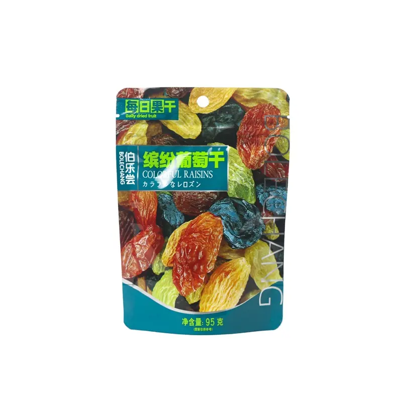 wholesale 95g High quality colorful dried grapes rich flavor sweet rich nutrition organic black raisins green raisins