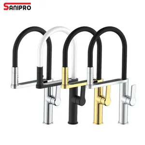 SANIPRO Modern Luxury Flexible Spout Pull Out Down Spray Water Tap Chrome Kitchen Taps Mixer Deck Brass Faucet