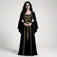 Robe longue en velours acrylique doré style gothique punk pour femme, à manches longues et bretelles, vente directe usine