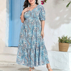 Vente en gros Grande taille <span class=keywords><strong>4XL</strong></span> imprimé décontracté Maxi robe femmes col en V manches courtes patchwork robes - Product Image 3