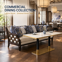 Banquette en bois sculpté avec revêtement crème pour restaurant, ensemble de banquettes pour café et hôtel