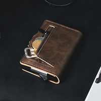 Portefeuille à clip pour billets Casekey New Vintage en cuir PU, avec protection RFID, en aluminium, à glissière automatique, porte-cartes intelligent pour affaires