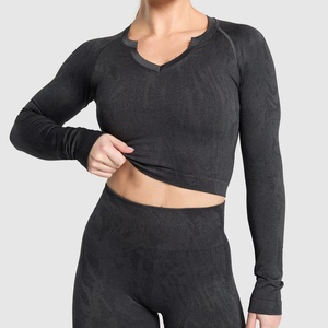 Haut de yoga à manches longues pour femme, logo personnalisé OEM, haute qualité, mode, écologique, grande taille, ajusté, débardeur de yoga pour femme - Product Image 2