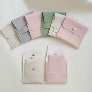 Custom Logo Microfiber Jewelry Pouch Folded Envelope Button Flap Jewellery Packaging Bag Jewelry Organizer Pouch with Insert <strong>Pad</strong> - Product Image 1