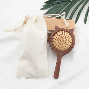 Sisir kayu alami sisir lebar gigi sikat rambut Mini pijat kulit kepala sikat rambut udara kayu keriting