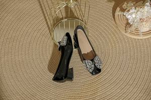 Women's Elegant Crystal Bow Black <strong>Court</strong> <strong>Heels</strong> Pumps Low <strong>Block</strong> <strong>Heel</strong> Dress <strong>Shoes</strong> with Bright Square Toe Summer Fashion - Product Image 5